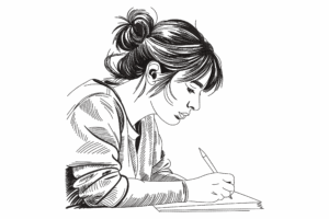 Girl Writing Sketch Embroidery Design