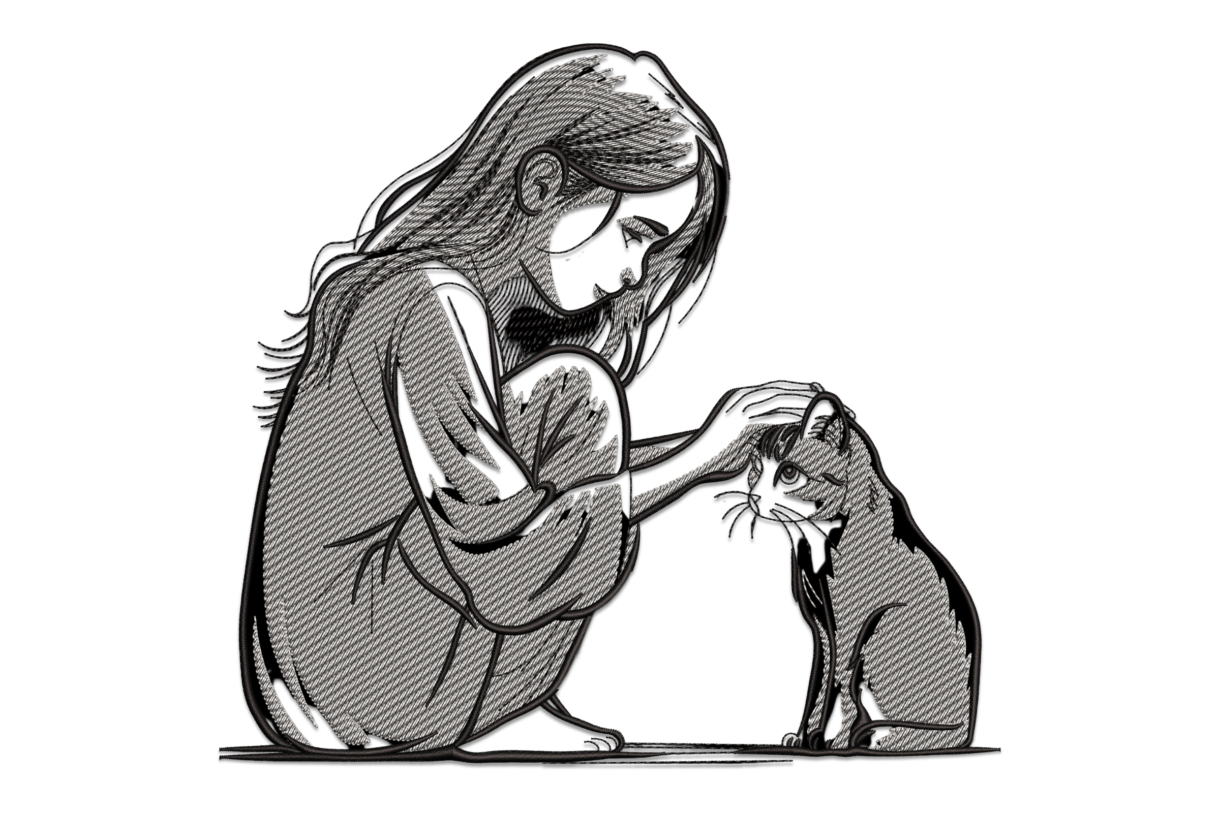 Girl with Cat Machine Embroidery Design