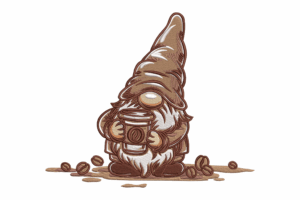 Gnome Holding Coffee Cup with Beans Embroidery Design