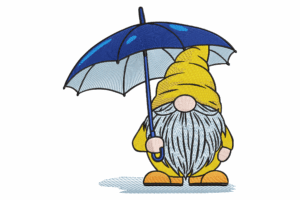 Gnome with Umbrella Embroidery Design