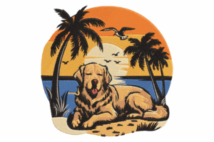 Golden Retriever Beach Embroidery Design