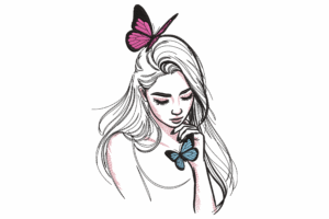 Graceful Girl with Butterflies Embroidery Design