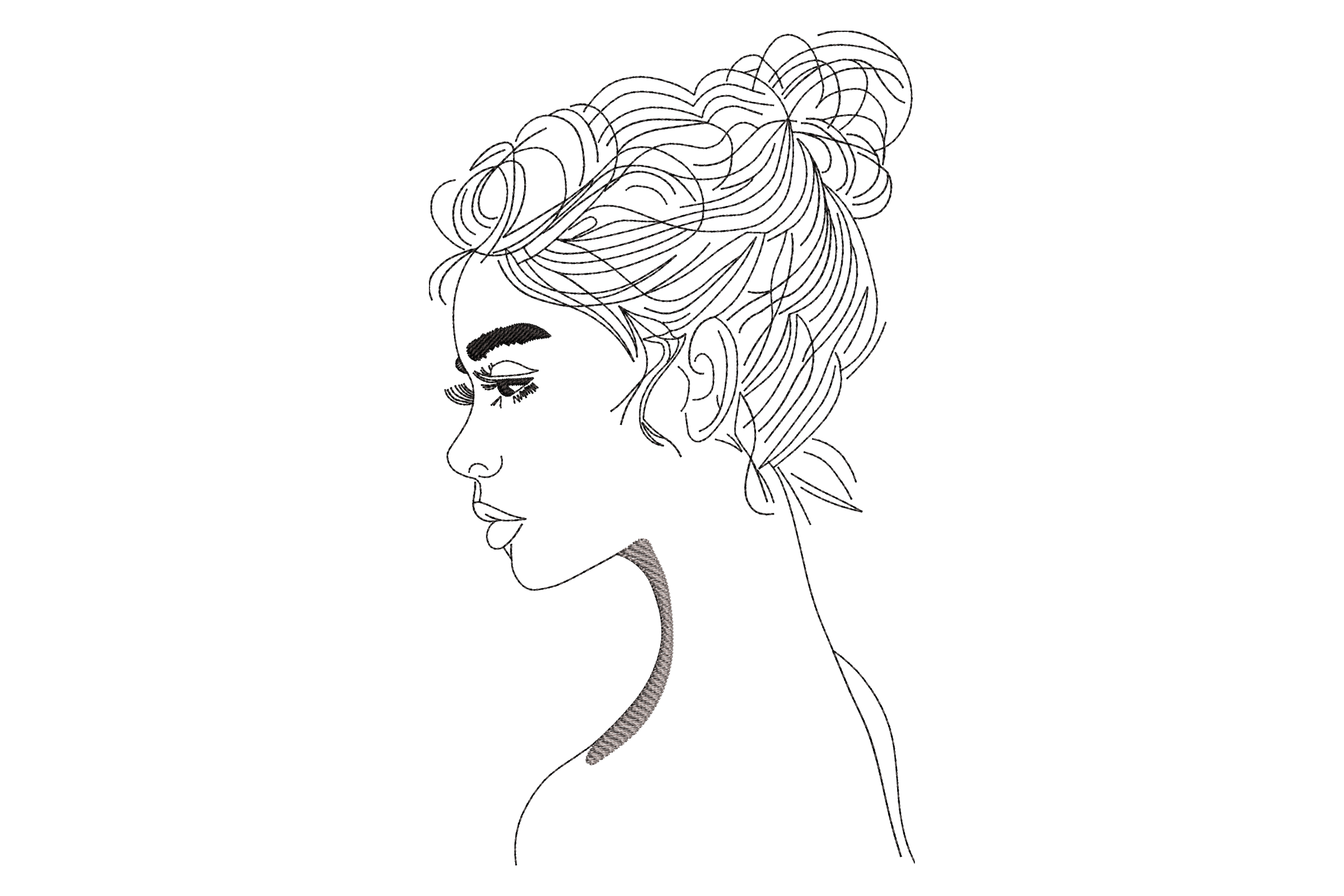 Graceful Woman Silhouette Embroidery Design