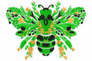 Green Floral Bee Embroidery Design