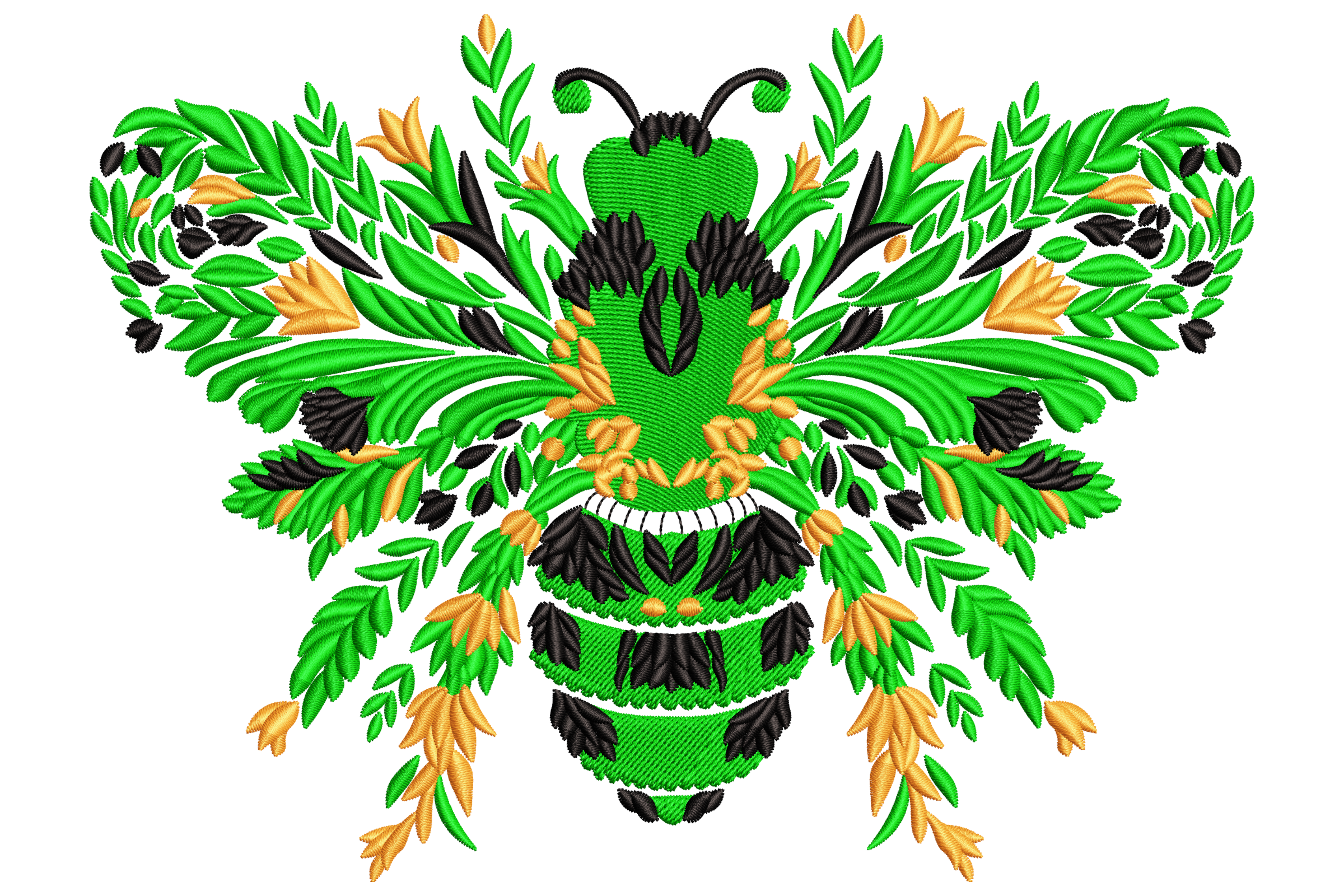 Green Floral Bee Embroidery Design
