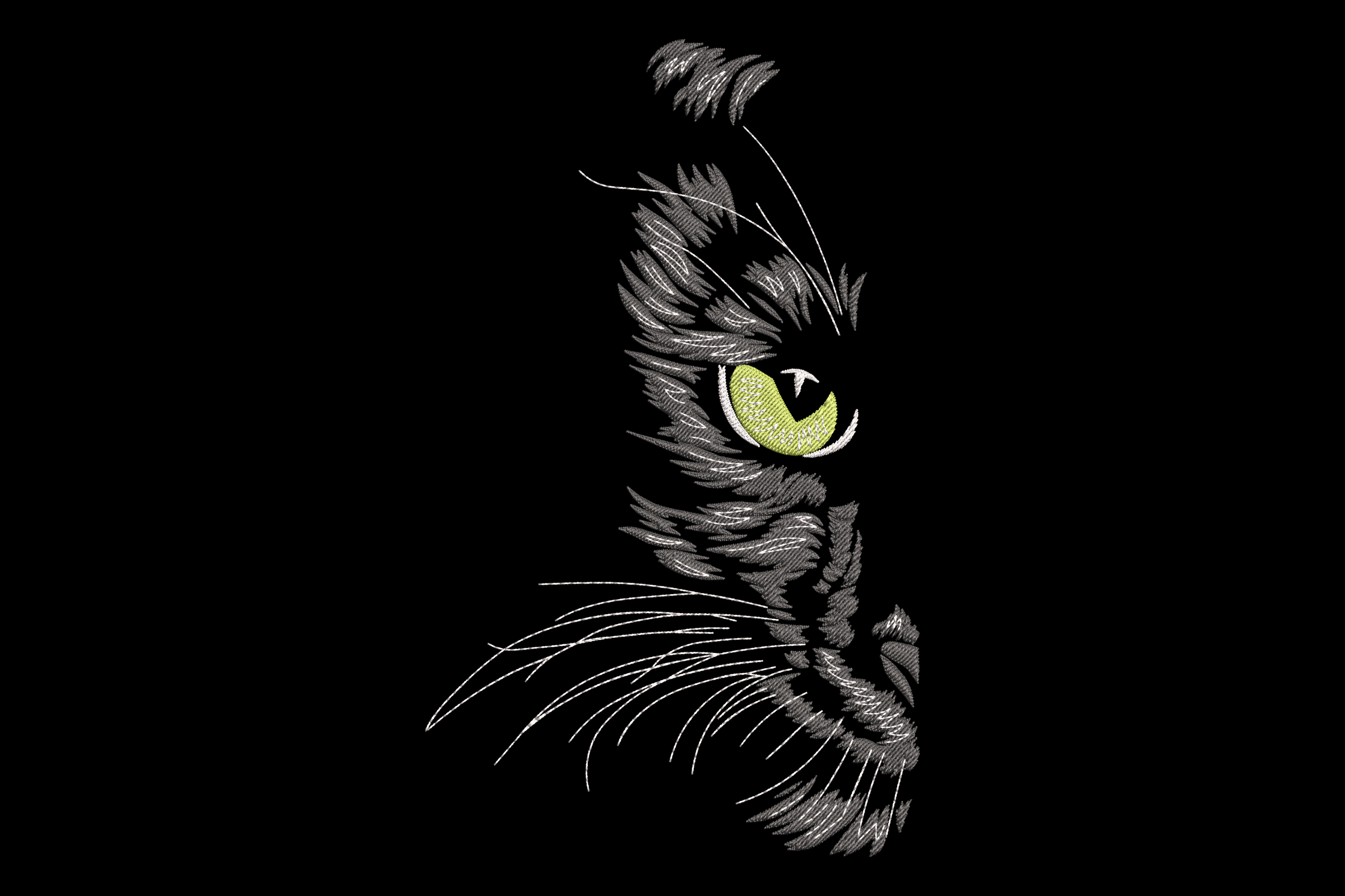 Half Face Cat Embroidery Design
