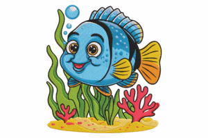 Happy Cartoon Fish Embroidery Design
