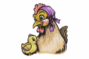Hen and Chick Cartoon Embroidery Design