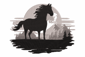 Horse in Mountain Landscape Embroidery Design