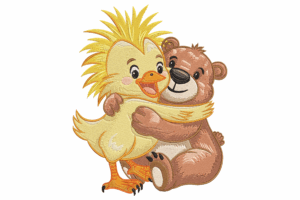 Hugging Duck and Bear Embroidery Design