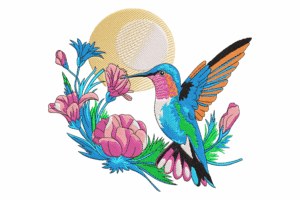 Hummingbird and Flowers Embroidery Design