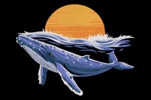 Humpback Whale Sunset Embroidery Design