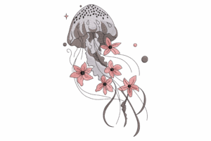 Jellyfish with Flowers Embroidery Design