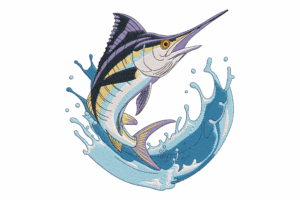 Jumping Marlin Fish Embroidery Design