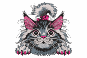 Kitty with Pink Bow & Wide Eyes Embroidery Design