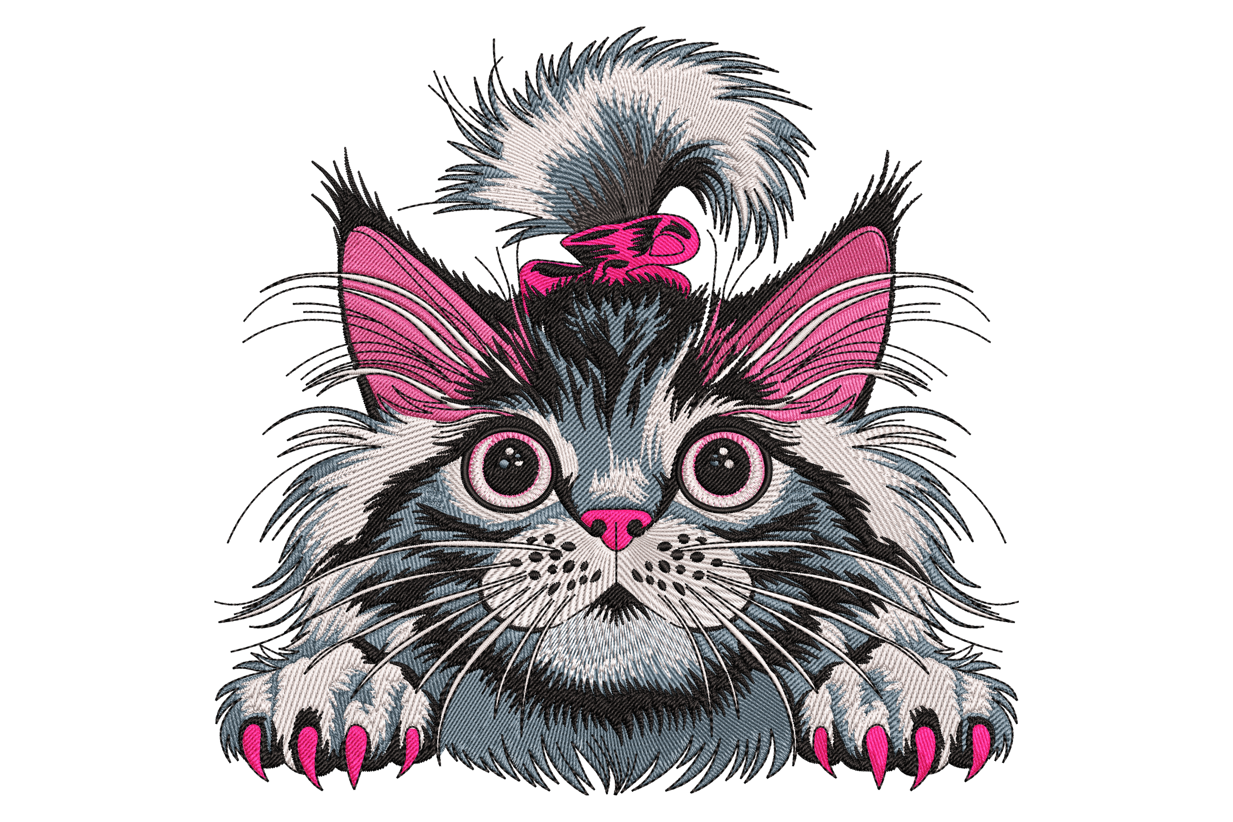 Kitty with Pink Bow & Wide Eyes Embroidery Design