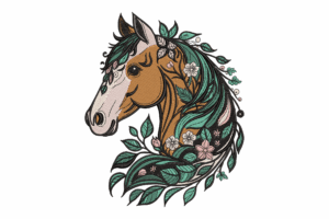 Horse with Flowers Embroidery Design