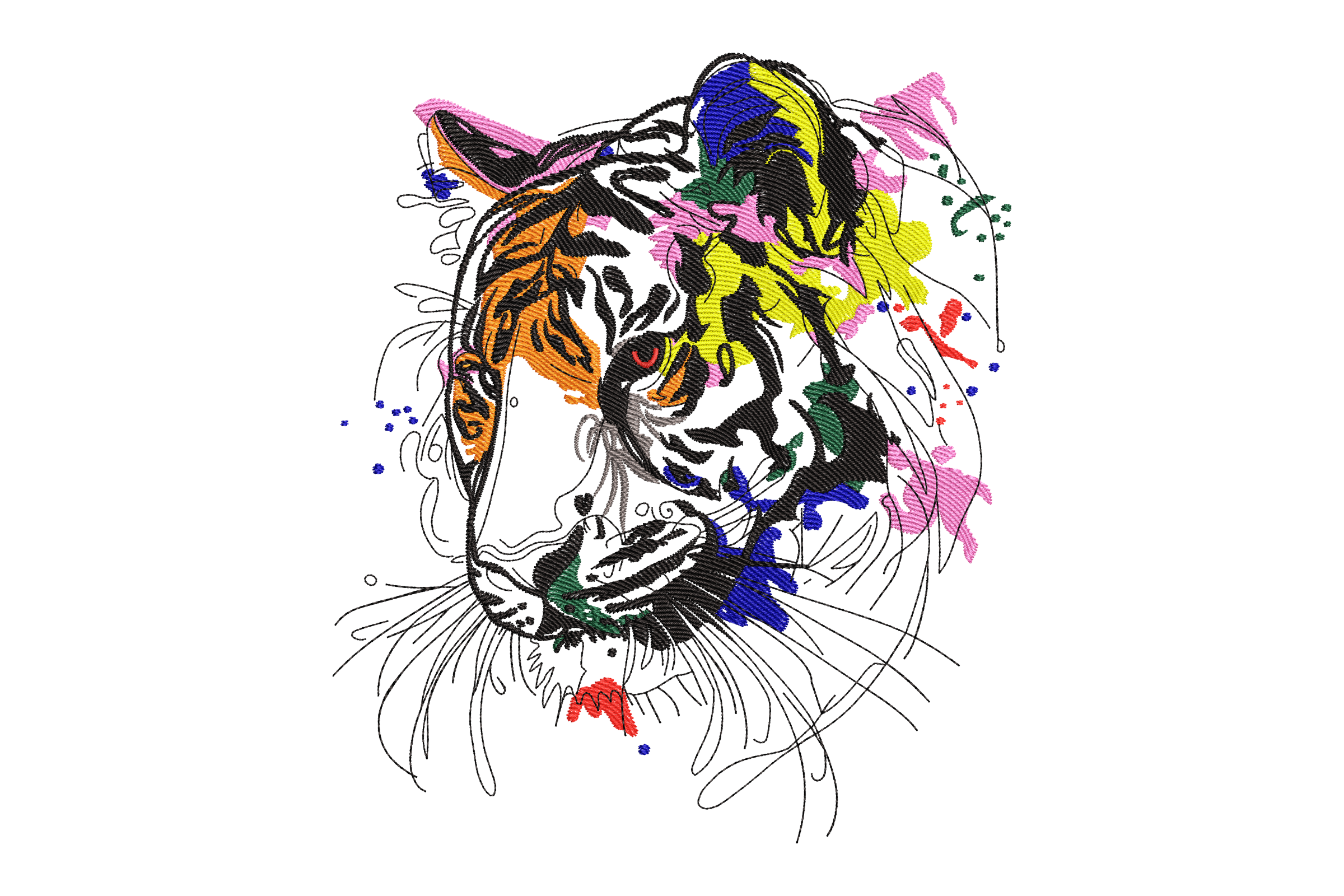 Color Splash Tiger Embroidery Design