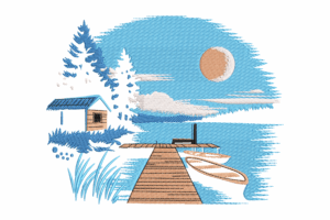 Lakeside Cabin Embroidery Design