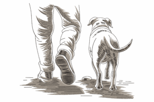 Man Walking Dog Embroidery Design