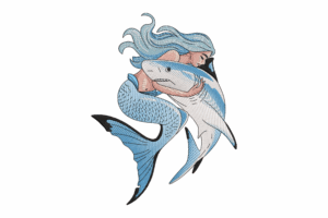 Mermaid Hugging Shark Embroidery Design
