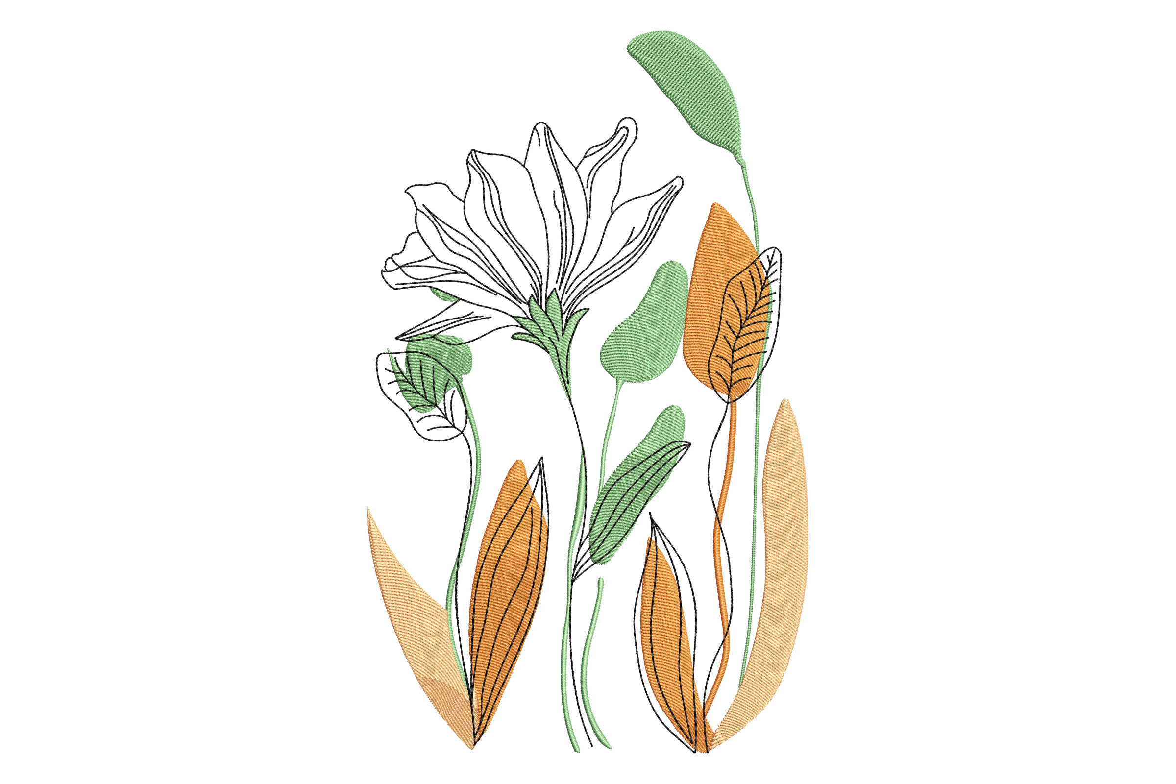 Minimalist Botanical Line Art Embroidery Design