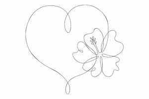 Minimalist Heart and Hibiscus Line Art Embroidery Design