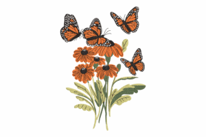 Monarch Butterfly and Orange Daisy Embroidery Design