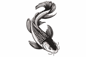 Monochrome Koi Fish Embroidery Design