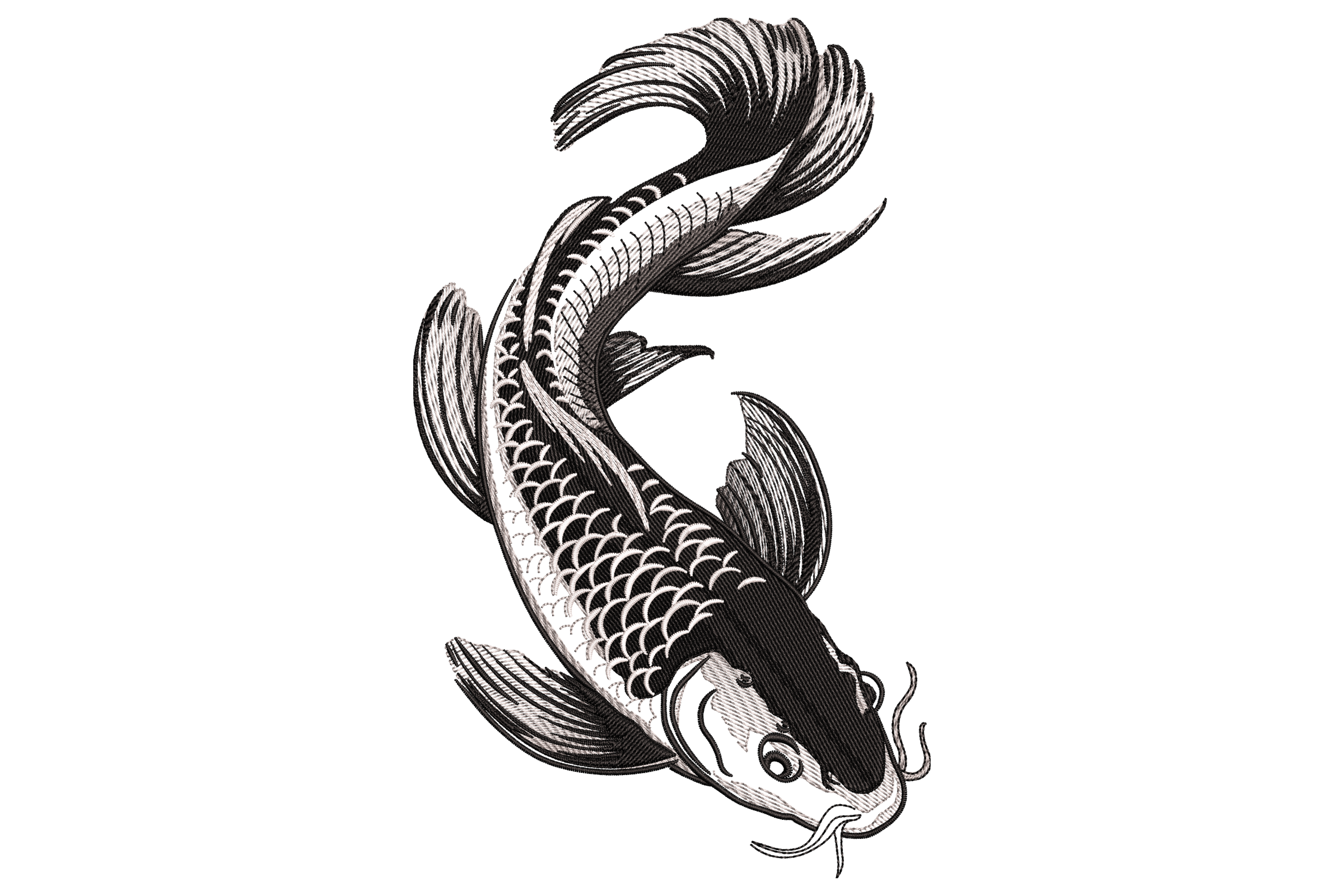 Monochrome Koi Fish Embroidery Design