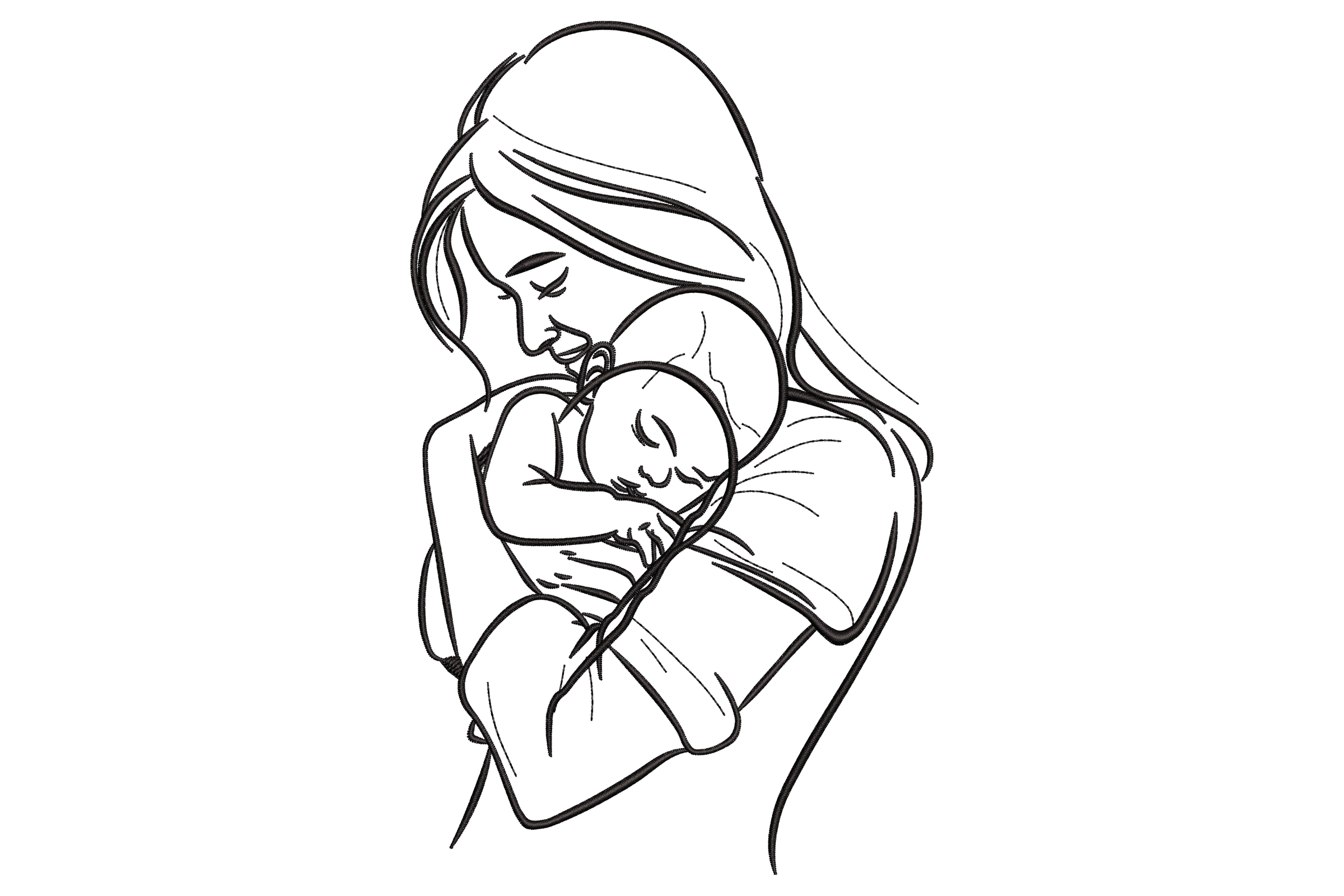 Mother Holding Baby Embroidery Design