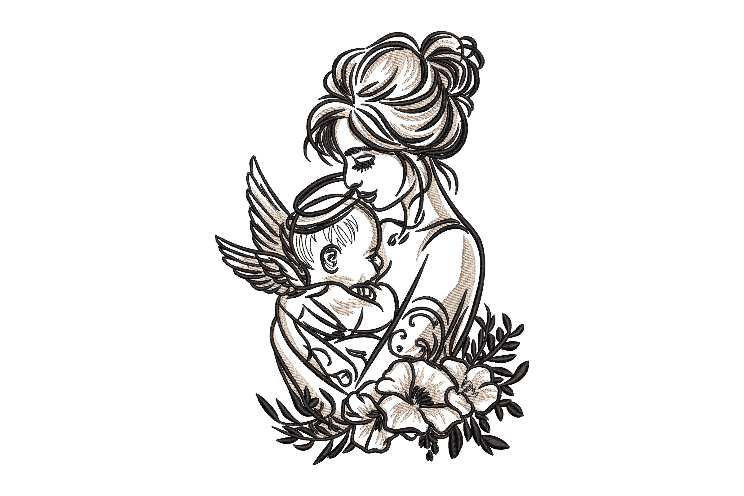 Mother and Angel Baby Embroidery Design