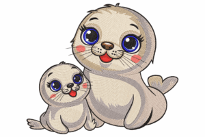 Mother and Baby Seal Embroidery Design