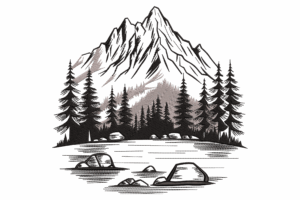 Mountain Lake Sketch Embroidery Design