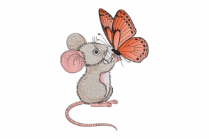 Mouse Holding Butterfly Embroidery Design