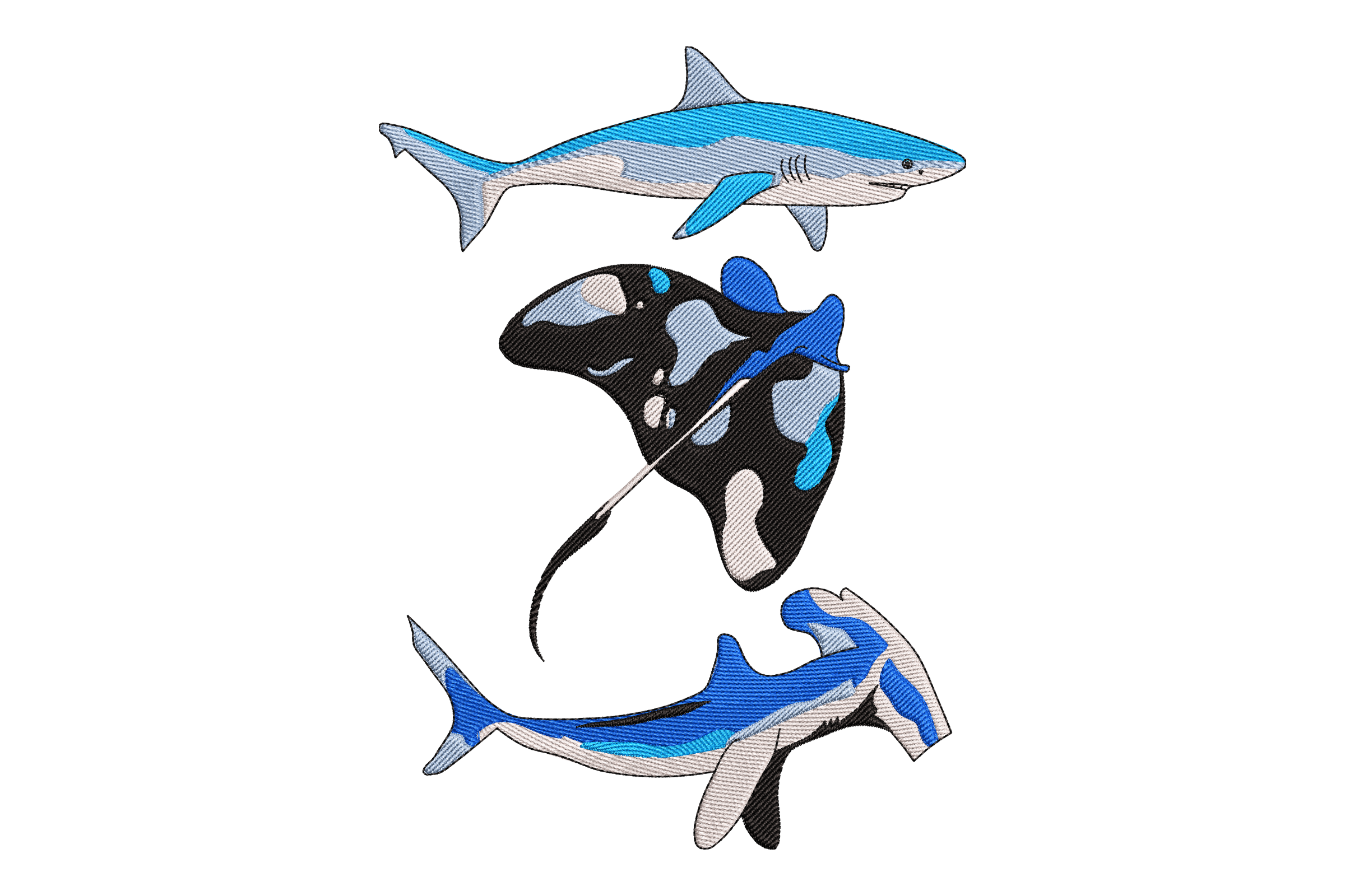 Ocean Predator Trio Embroidery Design