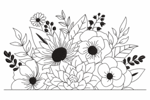 Outline Flower Bouquet Embroidery Design