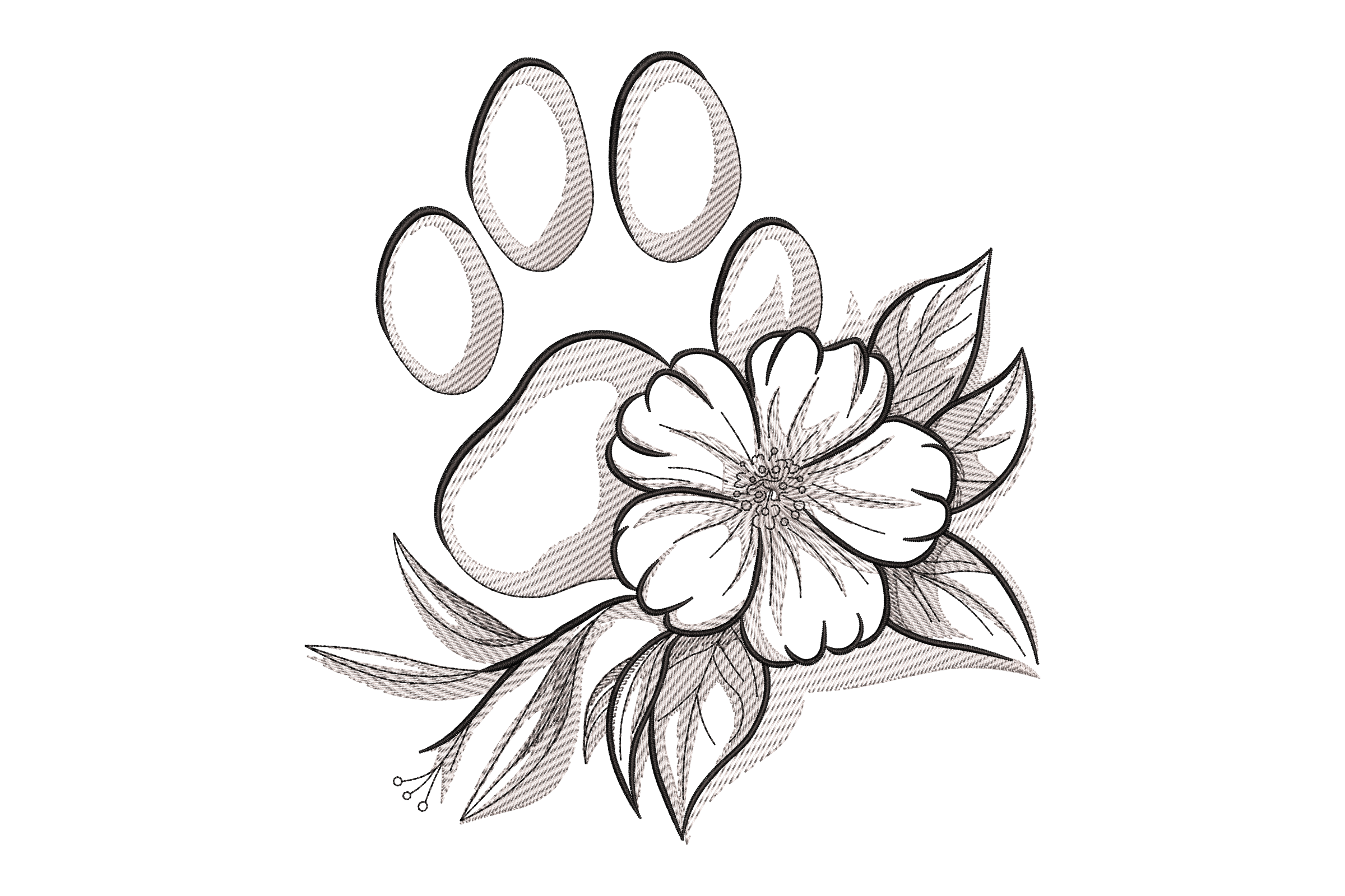 Paw Print Flower Embroidery Design