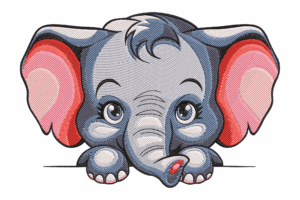 Peeking Baby Elephant Embroidery Design
