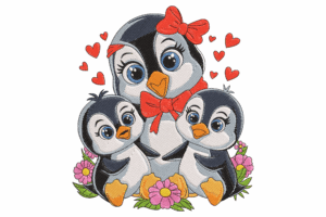 Penguin Family Love Embroidery Design