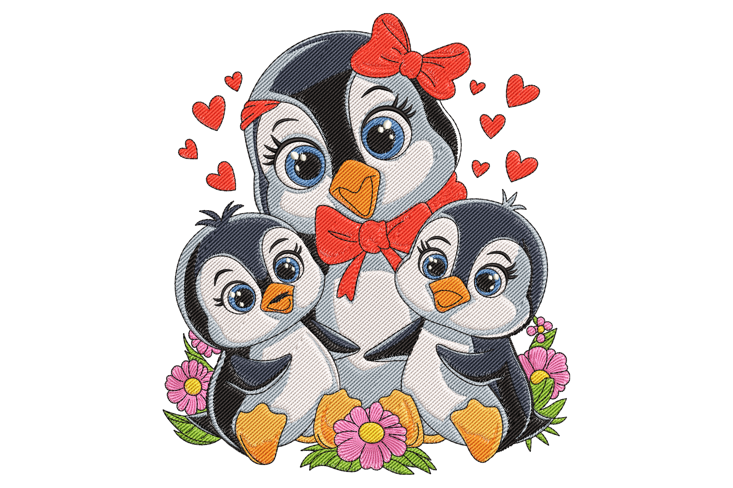 Penguin Family Love Embroidery Design