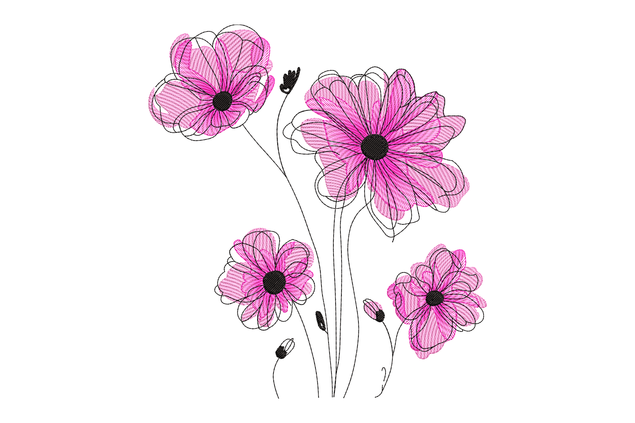 Pink Sketch Flower Embroidery Design