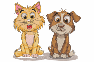 Playful Cat and Dog Embroidery Design