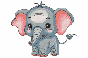Playful Cute Baby Elephant Embroidery Design