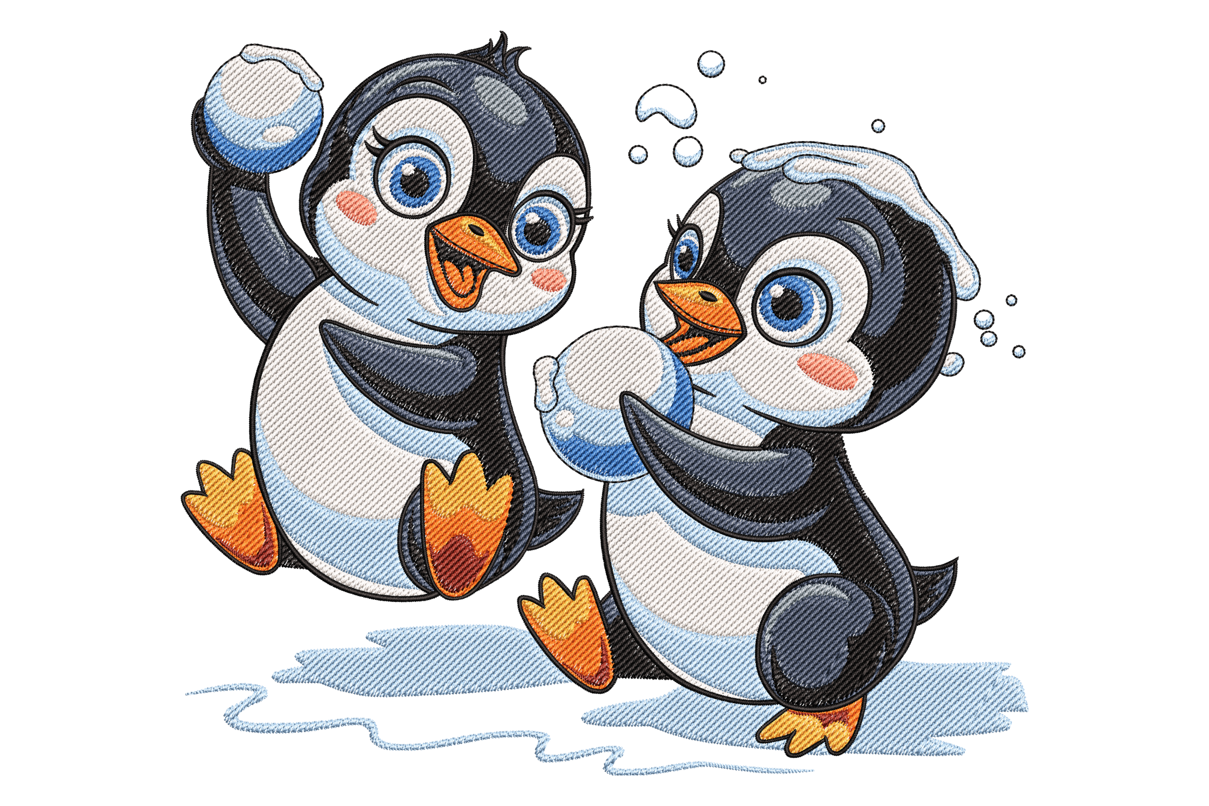 Playful Penguin Snowball Fight Embroidery Design