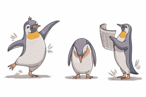 Playful Penguin Trio Embroidery Design