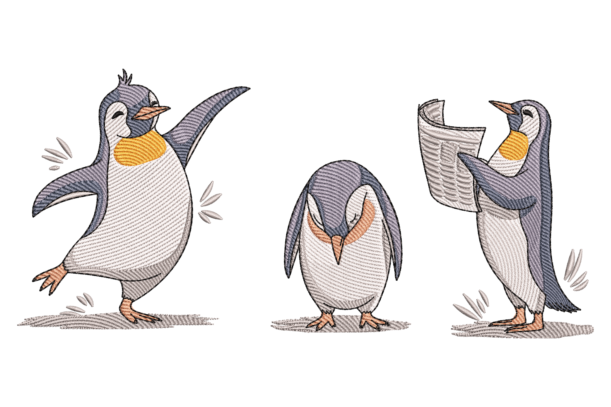 Playful Penguin Trio Embroidery Design