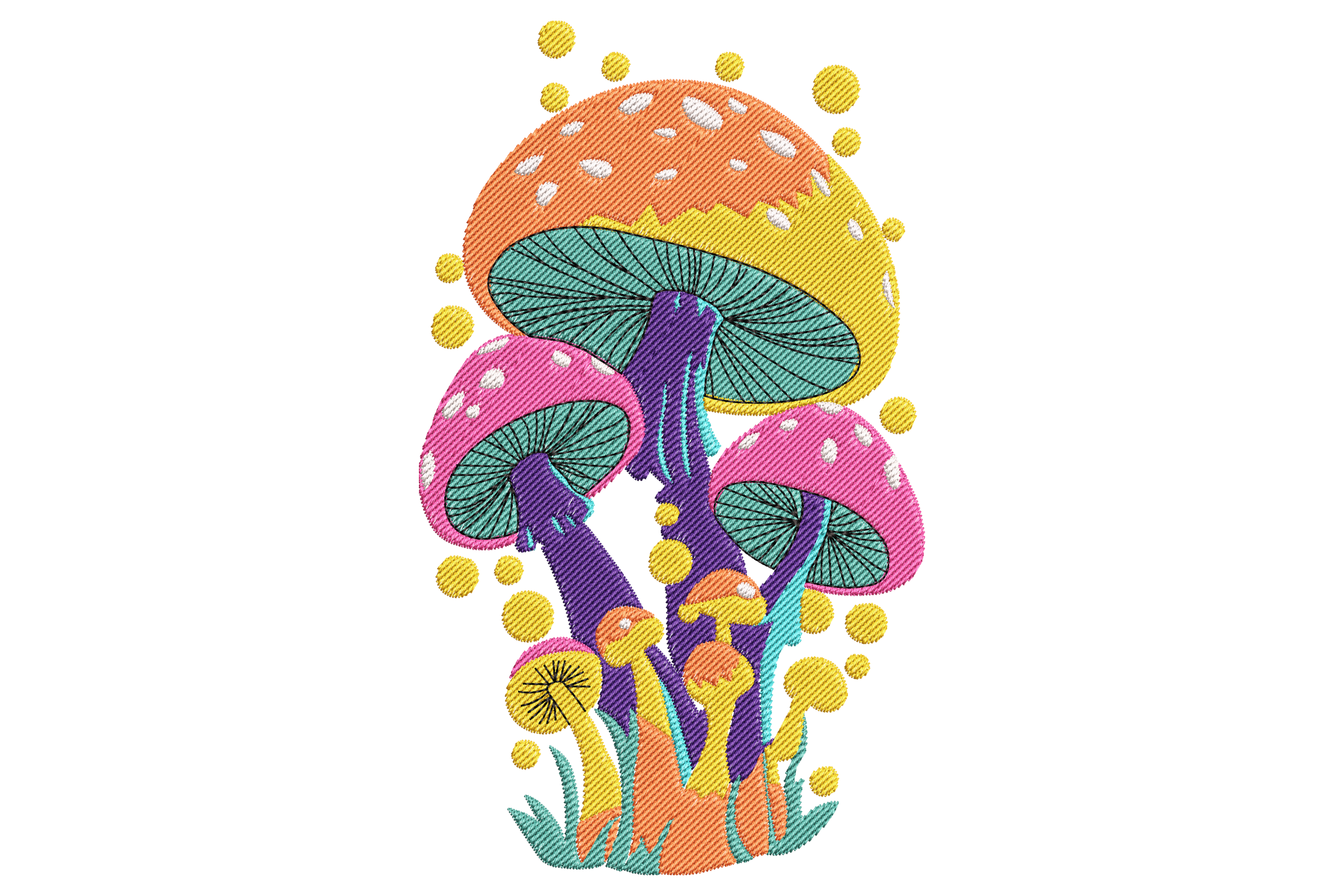 Psychedelic Mushroom Cluster Embroidery Design