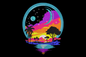 Psychedelic Sunset Embroidery Design