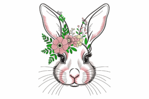 Rabbit Head with Flower Crown Embroidery Design